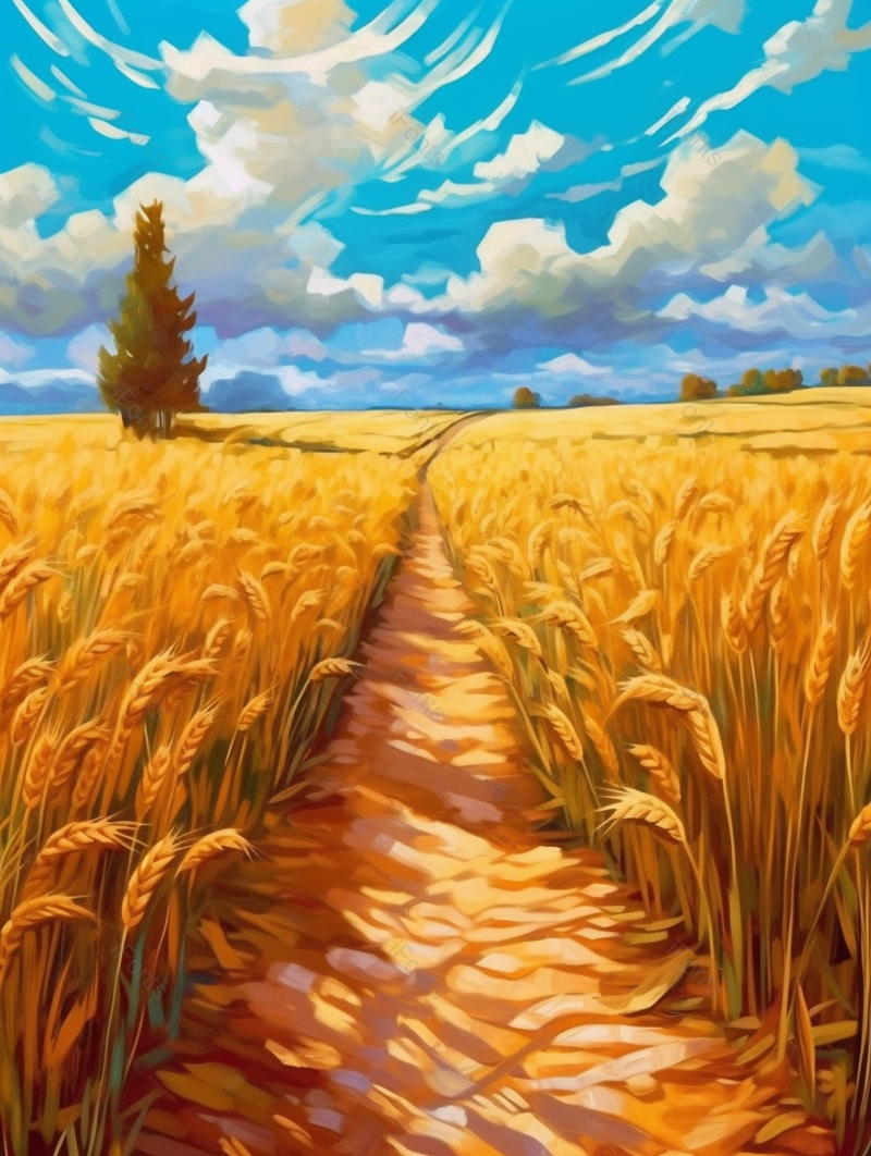 乡间下成熟的麦子麦田麦穗蓝天白云背景,插画/手绘图,插画/手绘图库,插画/手绘图下载,插画/手绘